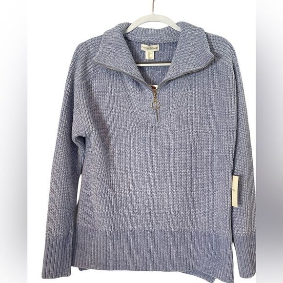 Cynthia Rowley - Knit zip collar Long Sleeve Sweater Size: Large Color:Cool Blue - Picture 4 of 9